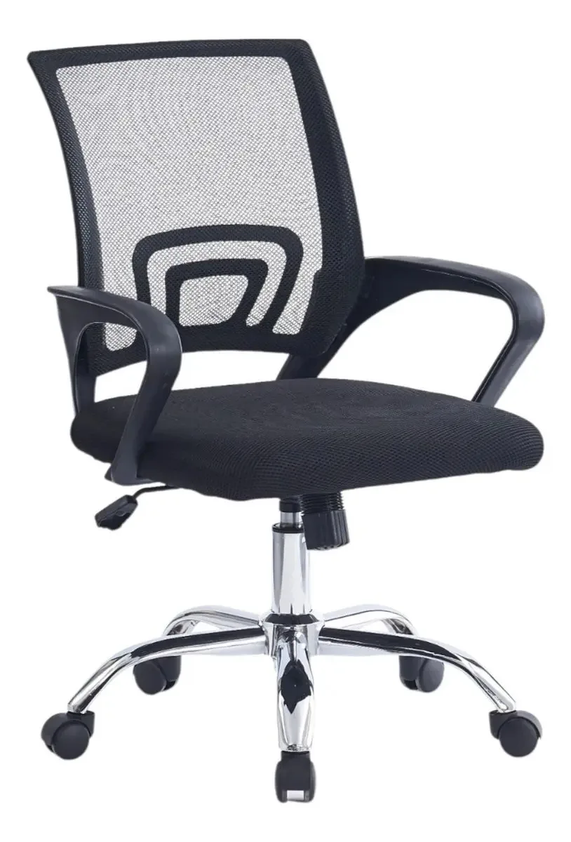 Cadeira de escritório ergonômica, apoios de braços e rodas em malha, preta