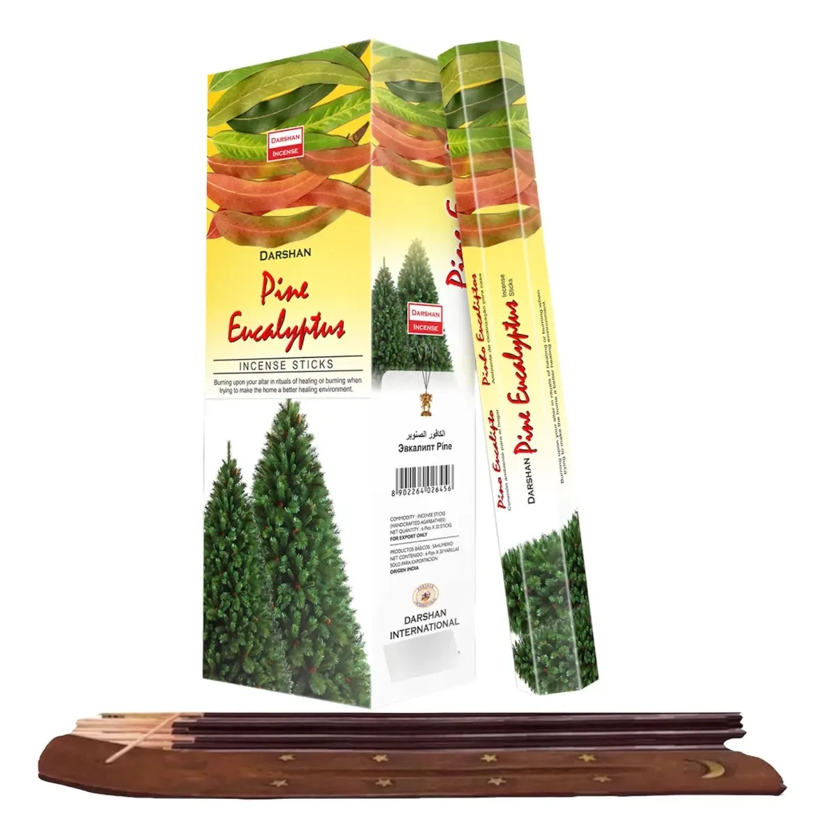 Incenso Darshan Mayoreo 120 palitos com porta-incenso Mais aroma, fragrância de pinho e eucalipto