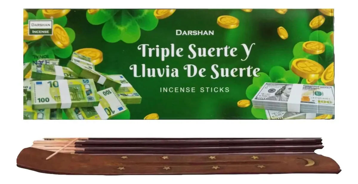 Incenso Darshan Mayoreo 120 palitos com porta-incenso e fragrância Aroma Triple Luck