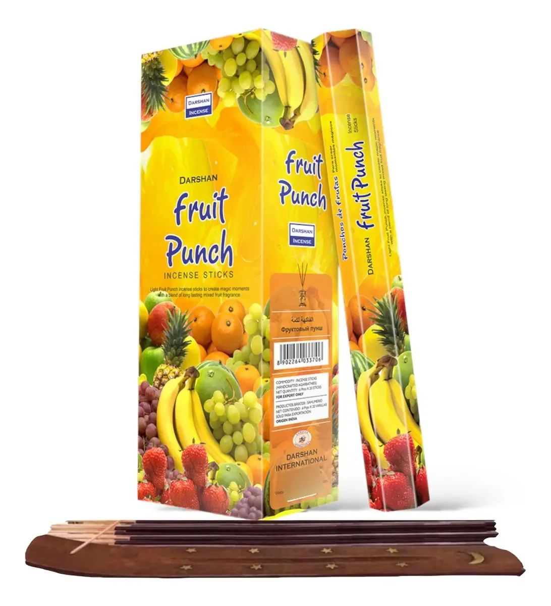 Incenso Darshan Mayoreo 120 palitos com porta-incenso e ponche de frutas com fragrância aromática