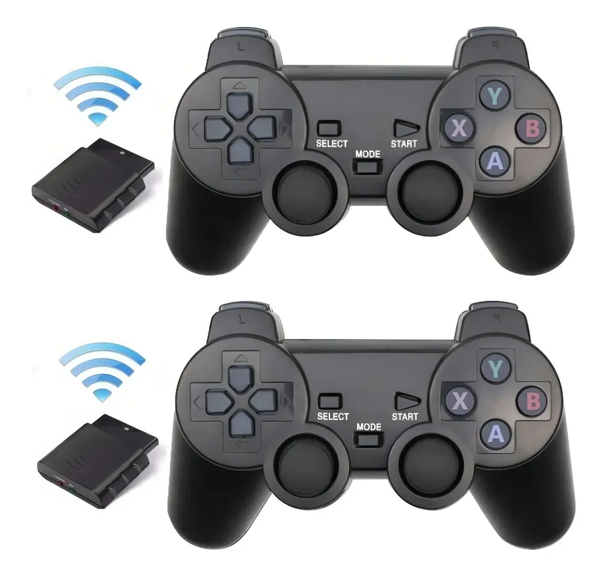 2 Controles Sem Fio Preto Compativel Para Playstation 2 E PS1 Com Vibração