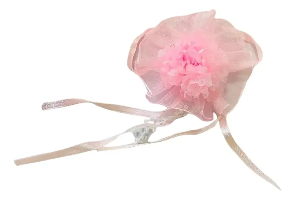 100 Pcs Flor De Tecido Rococo Com Fitas 6cm Rosa
