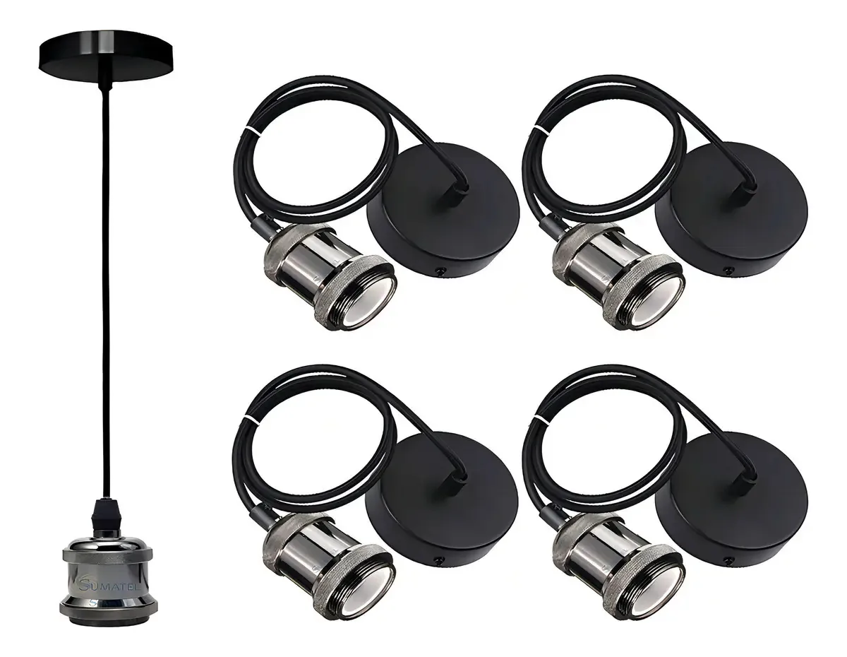 Luzes pendentes de grafite vintage E27 de 5 soquetes - Sumatel