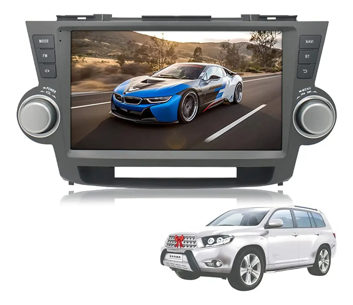 Navegação GPS multifuncional para substituição de acessórios automotivos do console Toyota Highlander Center, rádio estéreo automotivo com tela sensível ao toque de 9 polegadas com Bluetooth e câmera