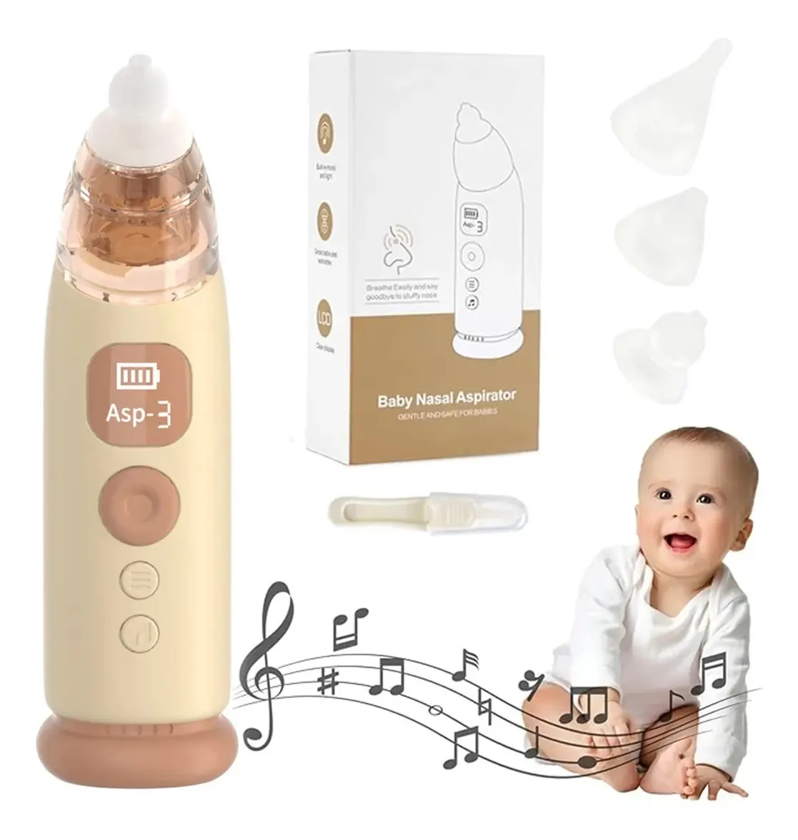Aspirador nasal elétrico para bebês USOPKA1001, cor creme com 6 bicos