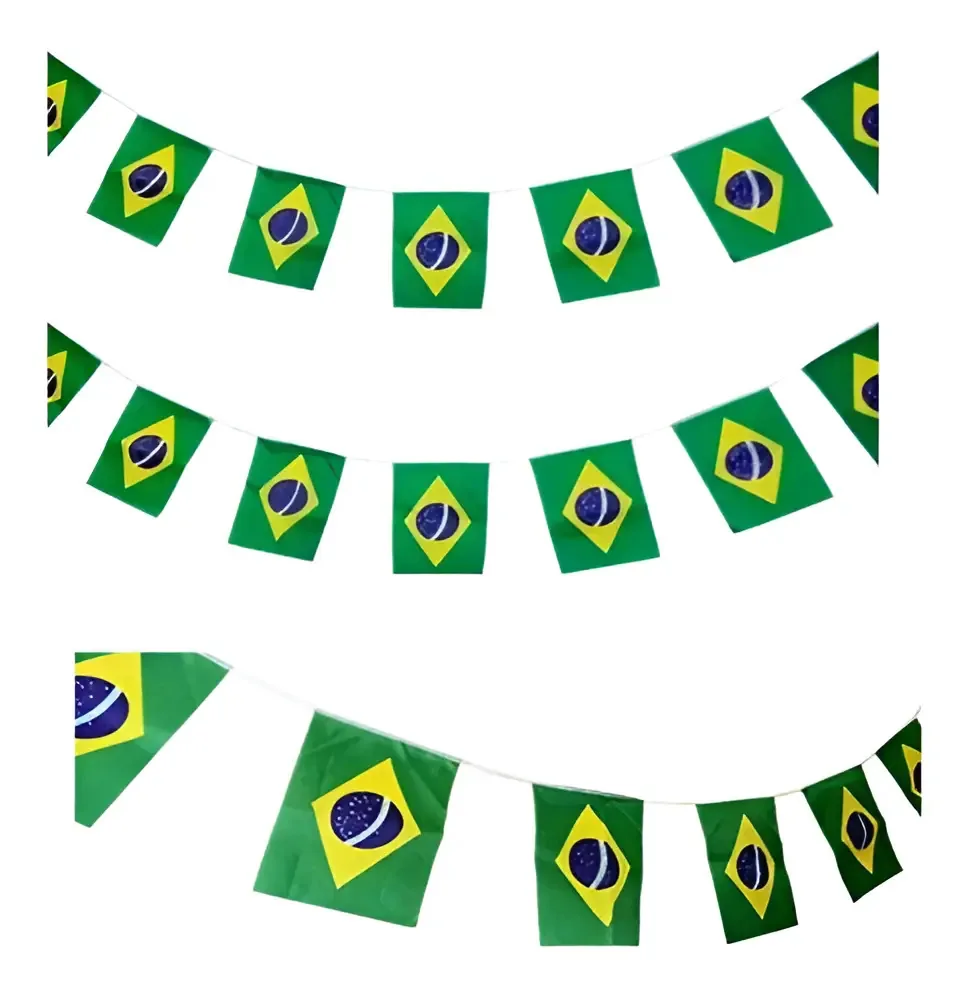 Varal de Bandeirinhas Brasil Buono 4,5m 10 Peças Tecido Poliéster
