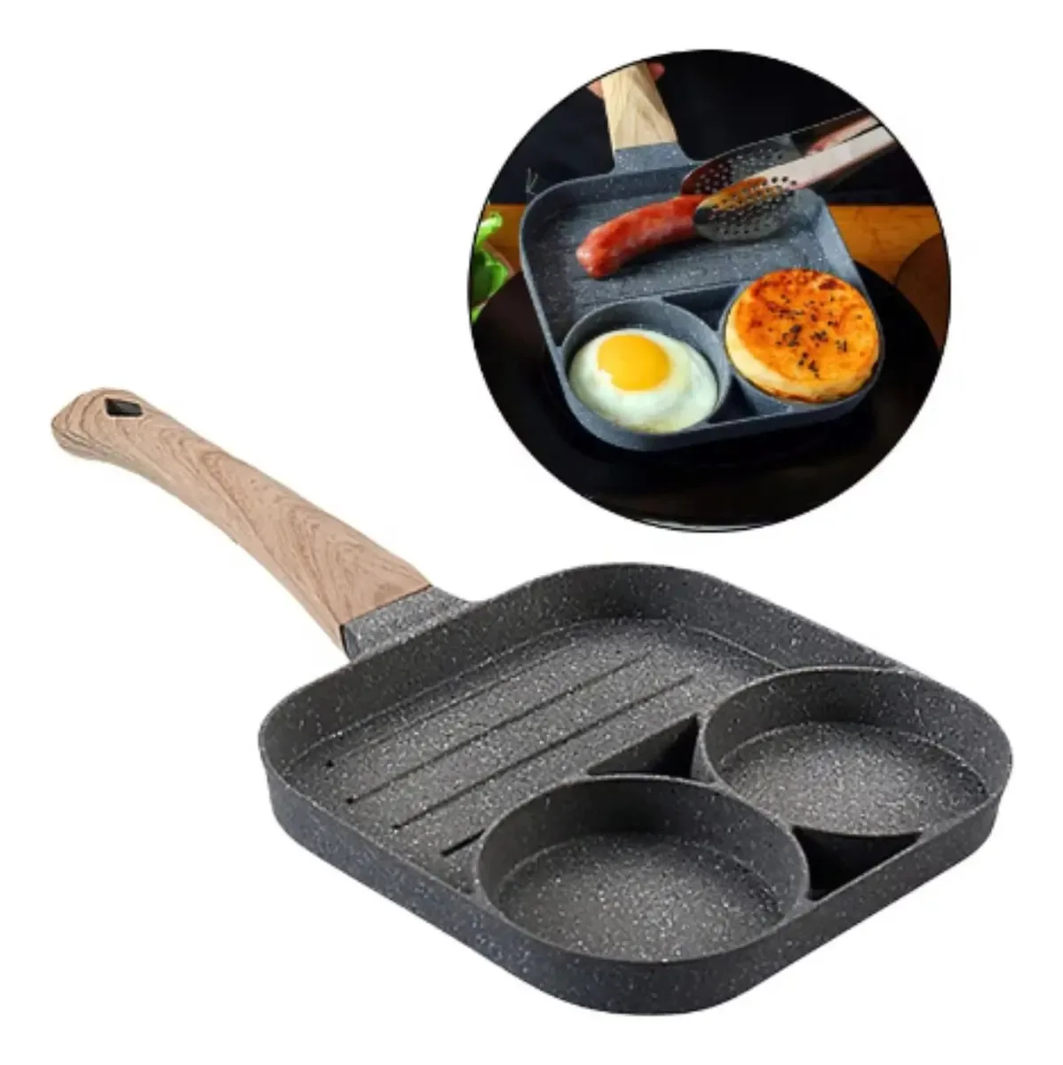 Café da manhã antiaderente preto com fritas/ovos