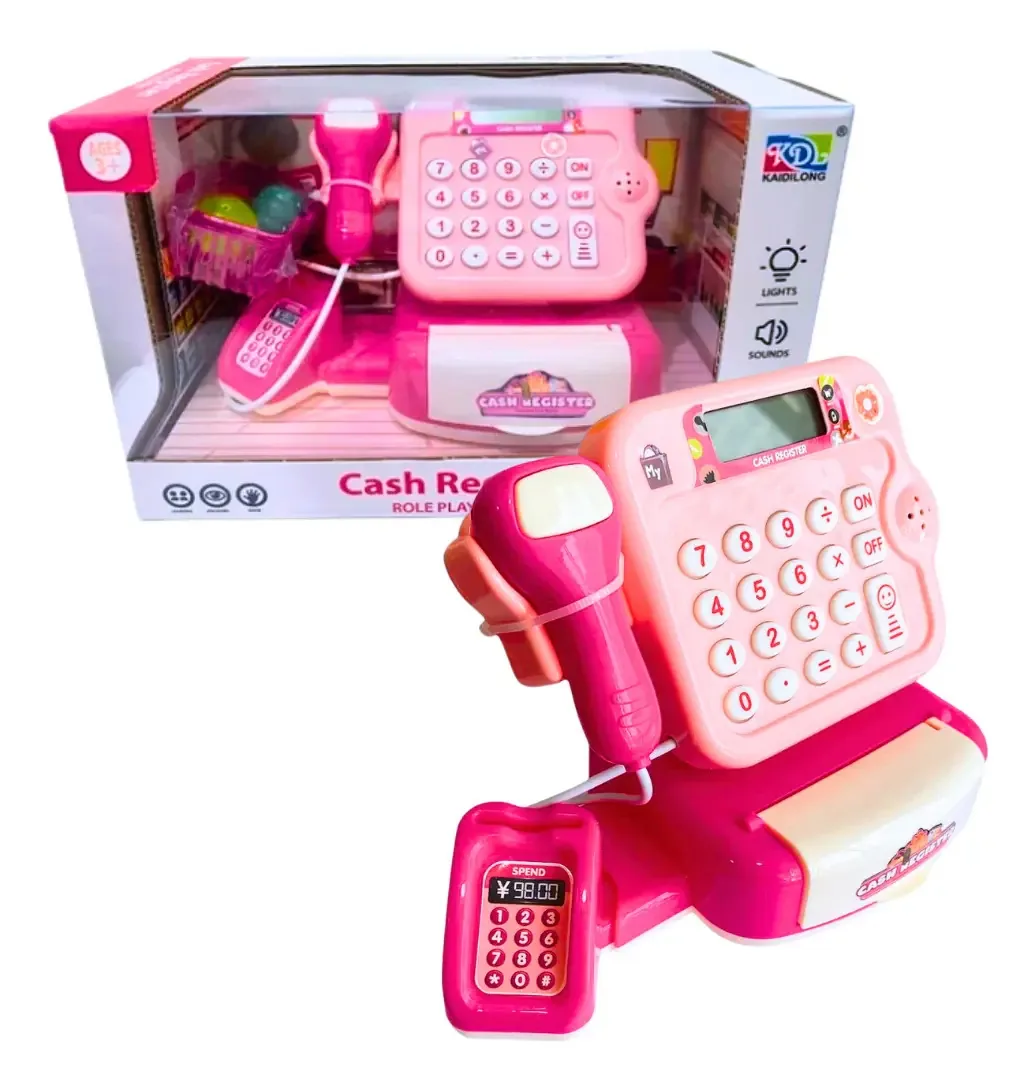 Caixa registradora de bateria rosa com luz e som no Mac