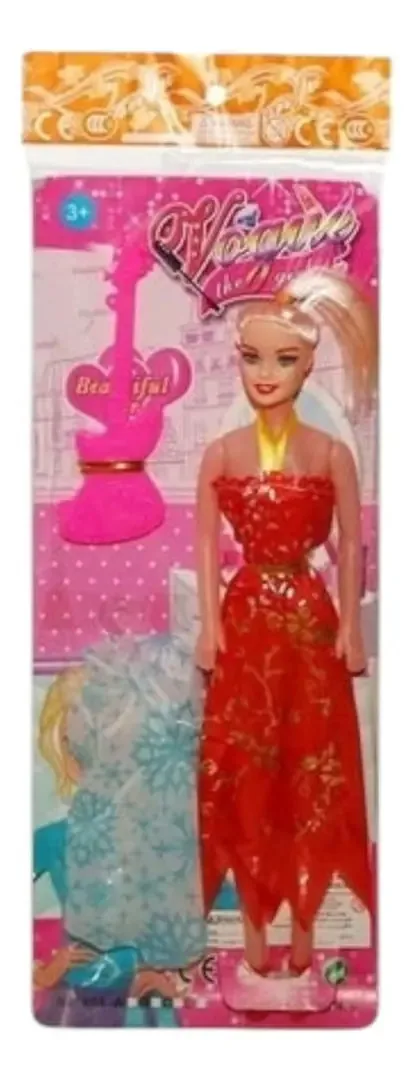 Boneca de plástico com 2 vestidos, sapatos e guitarra 9387