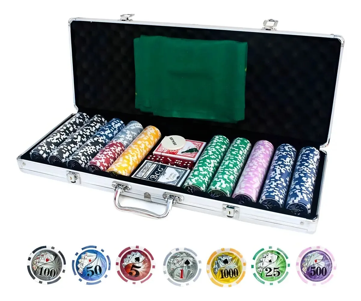 Maleta Poker 500 Fichas Holográficas Com Numeração Alça