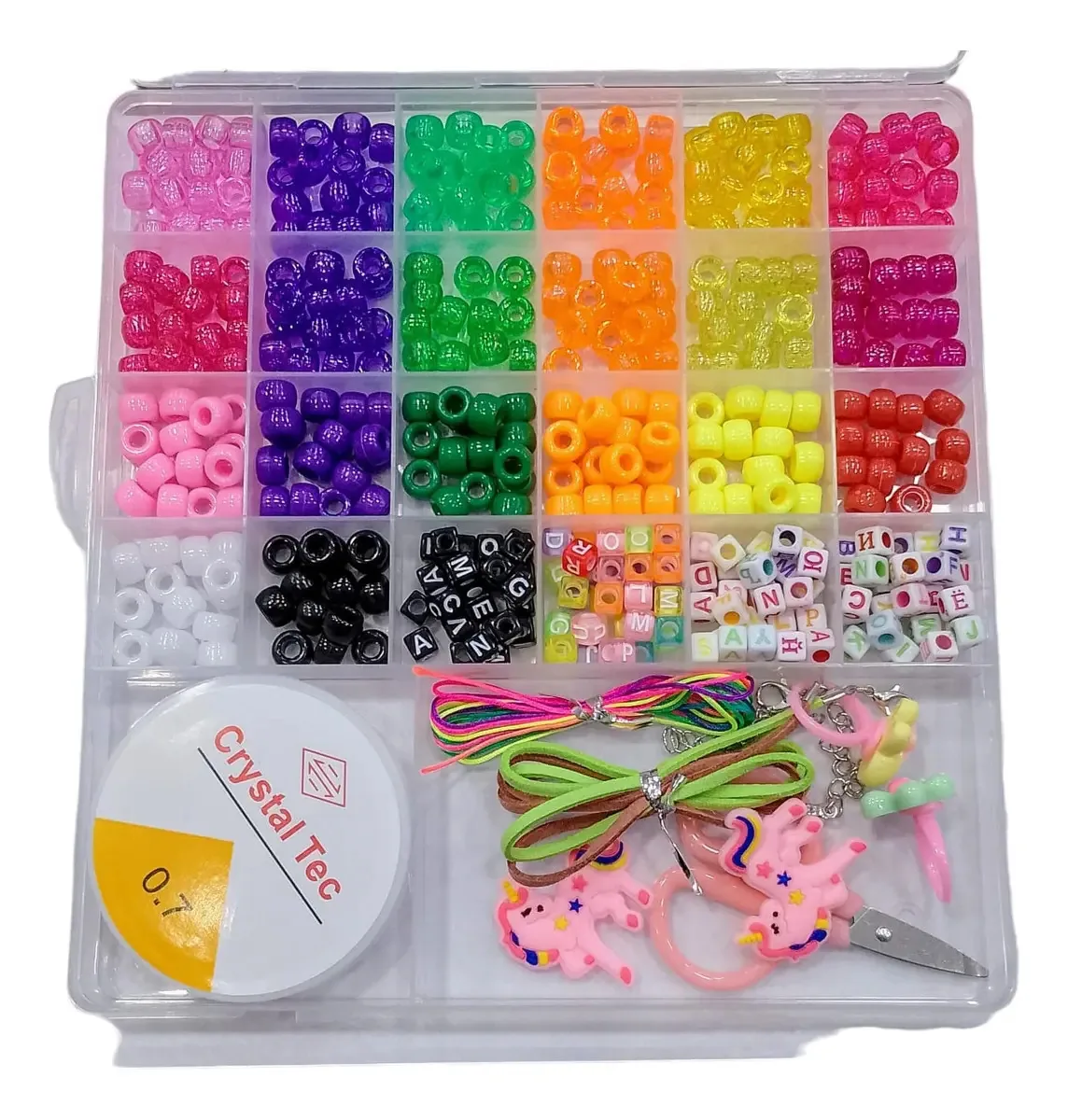Kit Mostacillas, pulseiras, bijuteria, tesoura, letras, estuch 326