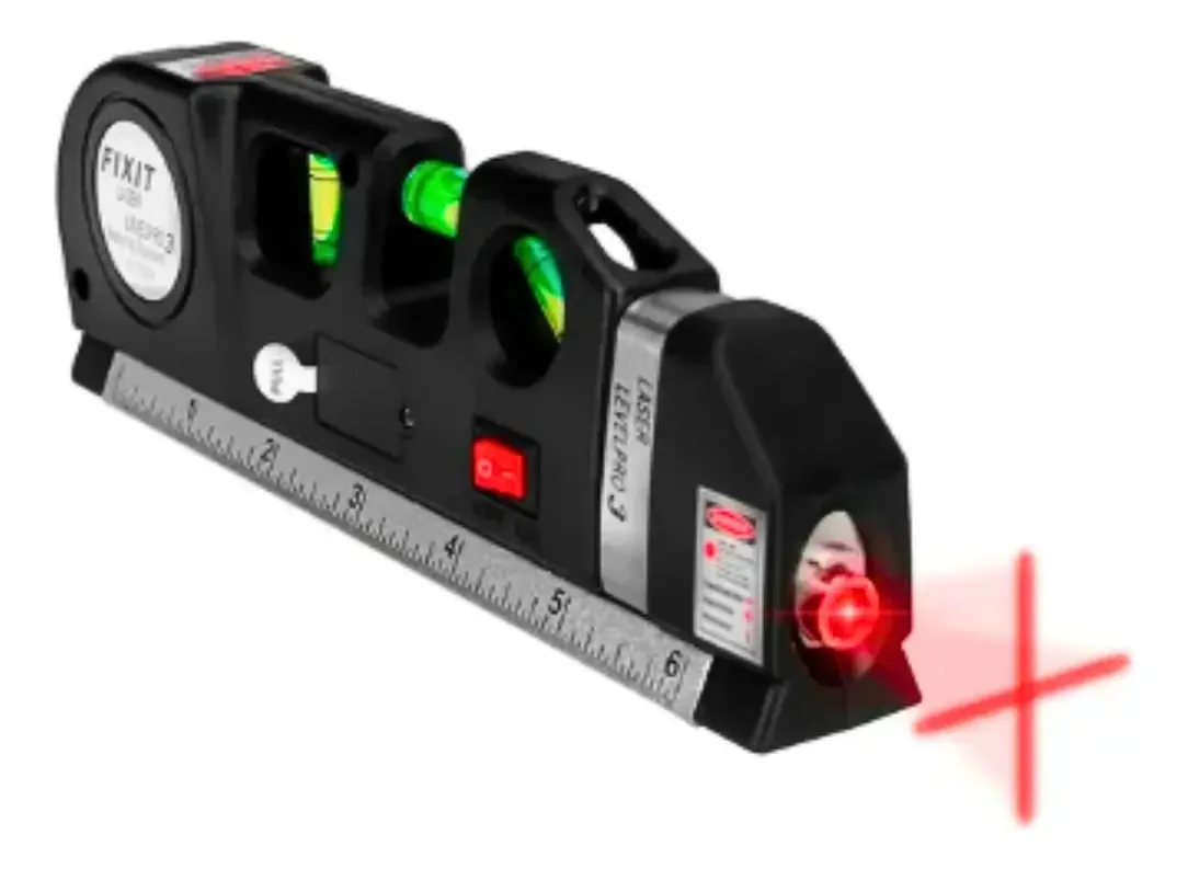 Fita métrica de bolhas de nível 3, régua a laser, 3 posições