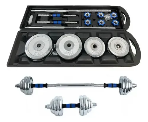 Kit de halteres com discos de exercícios Barbell Gym 50 kg, cor azul