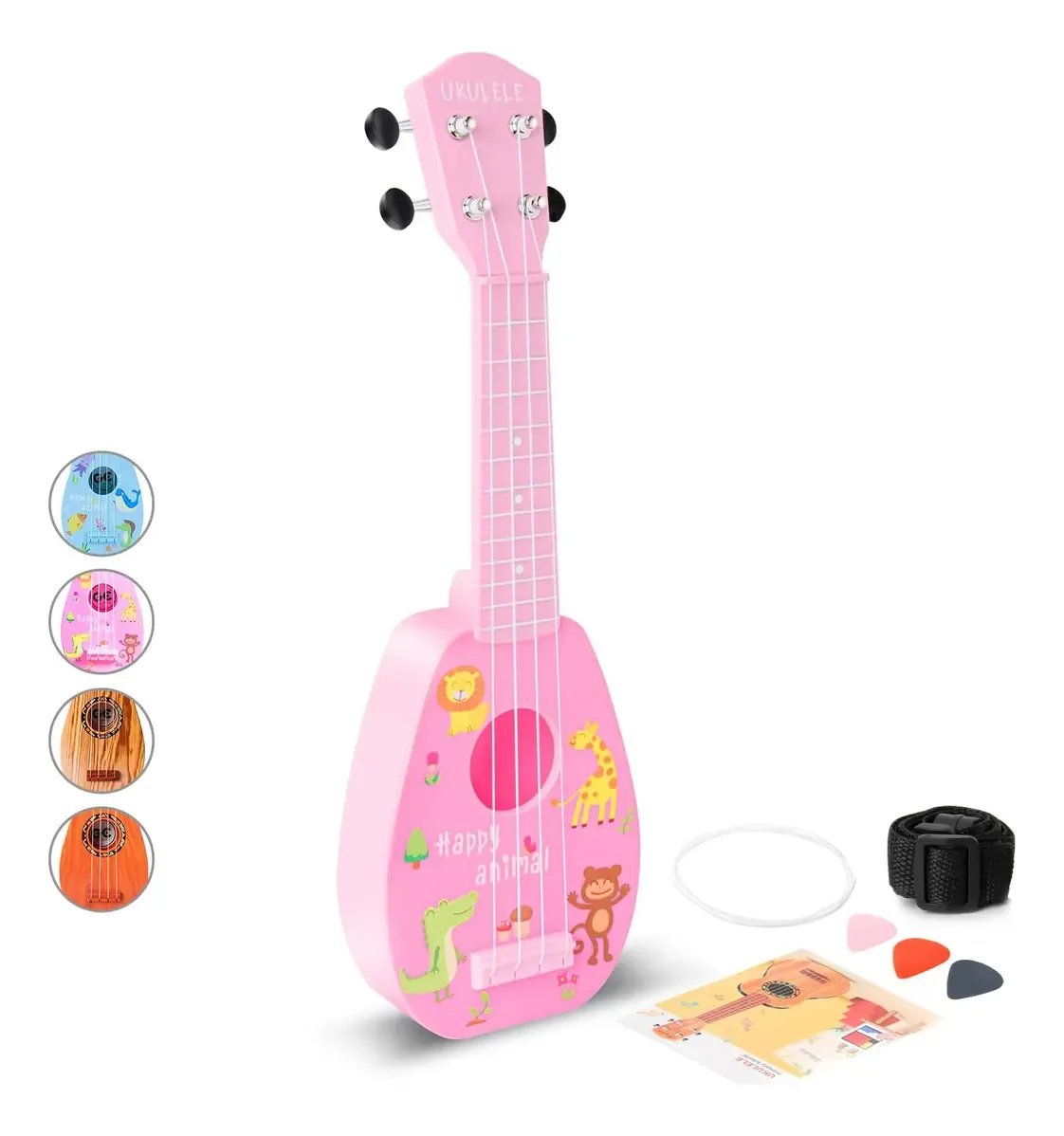 Par de guitarras de brinquedo infantil Yolopark de 17 polegadas, cor rosa