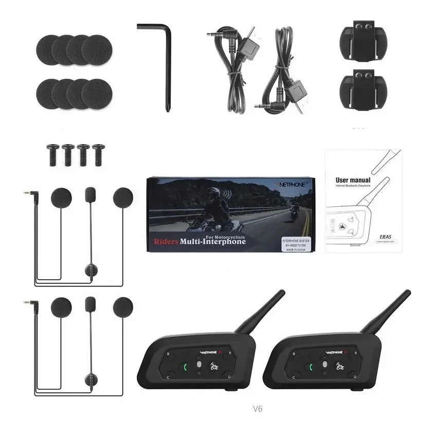Intercomunicador Bluetooth de 2 peças para capacete de motocicleta