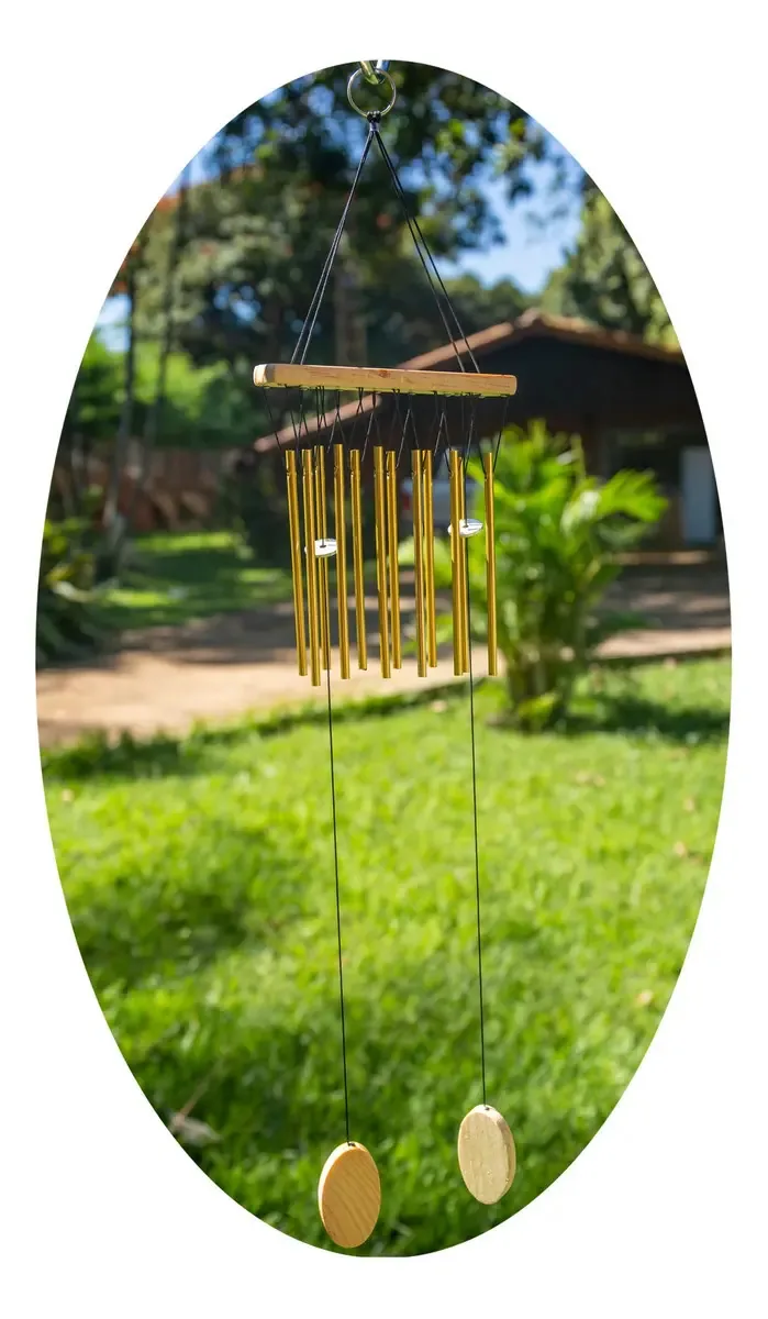 Mensageiro De Aluminio Sino Dos Ventos Com 12 Tubos Dourado