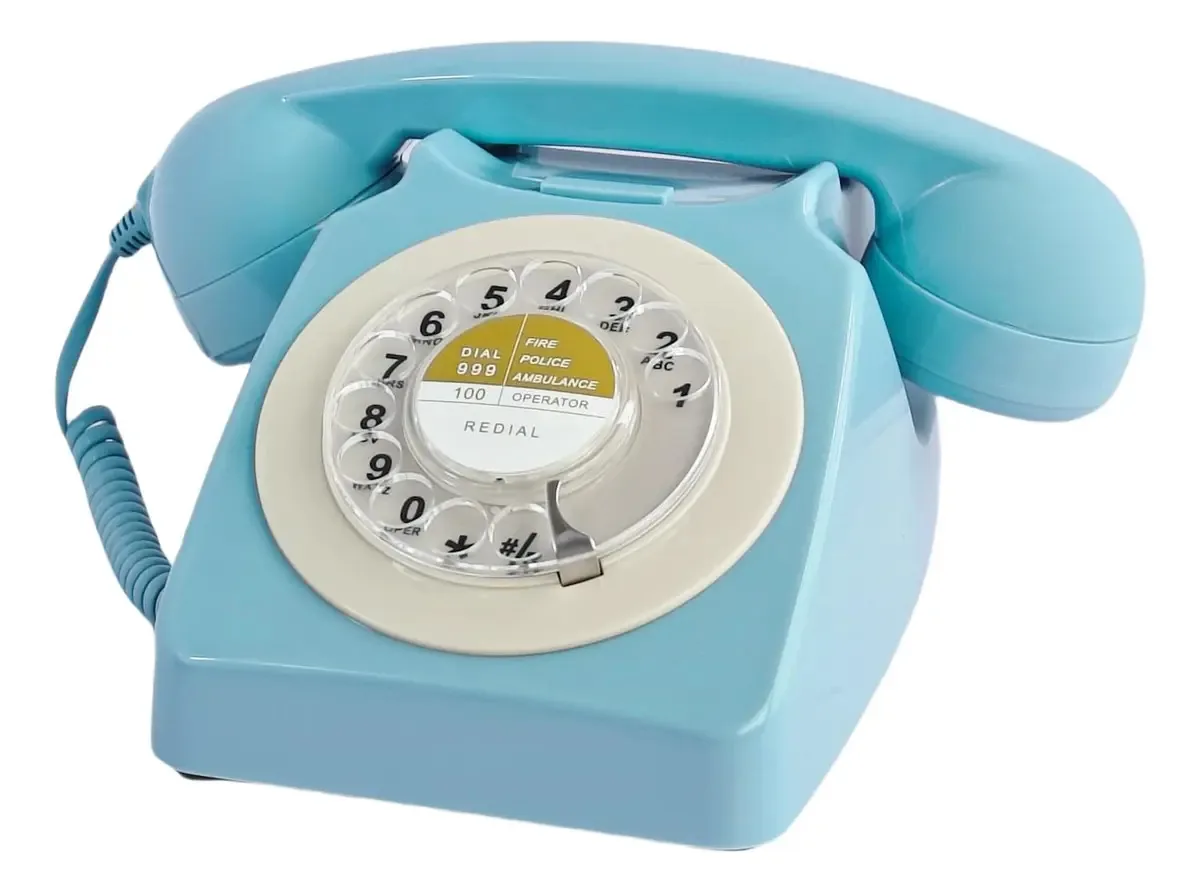 Telefone Retro Azul, Telefone Fixo com Fio, Telefone Residencial, Analógico Decorativo dos Anos 60, Telefone Clássico de Computador com Disco Rotativo, Campainha Clássica e Rediscar para Casa