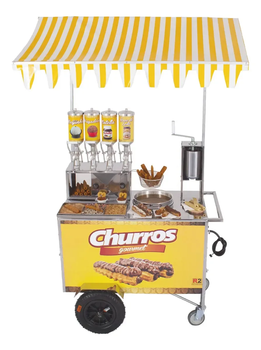 Carrinho Churros Gourmet Masseira Fuso Inox E 4 Doceiras R2
