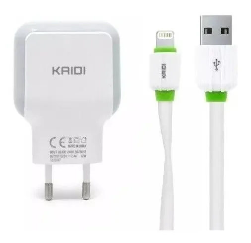 Carregador de Parede Kaidi Rápido KD605A 2.4A Duplo com Cabo iPhone