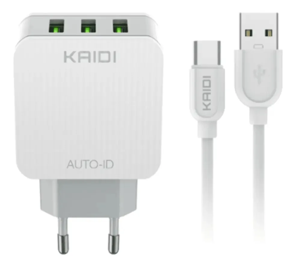 Carregador de Parede Kaidi 3 Portas USB 3.1A para iPhone 15 Samsung S23