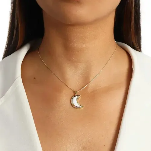 Colar Lua Esmaltada Cravejado
