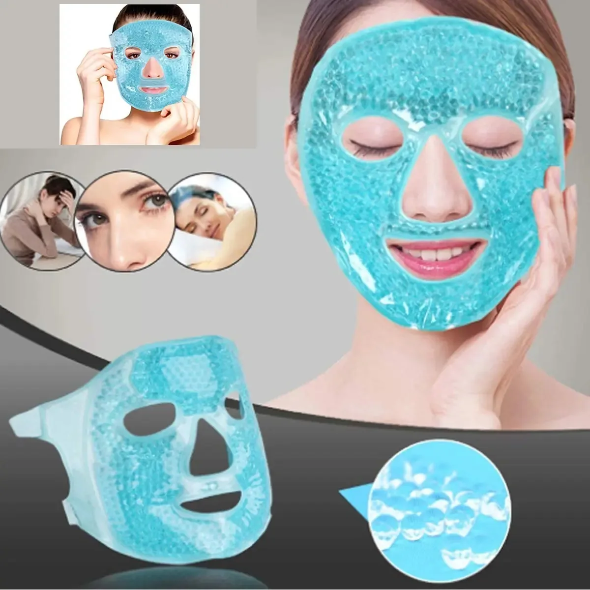 Máscara de gel reutilizável para terapia de frio e calor