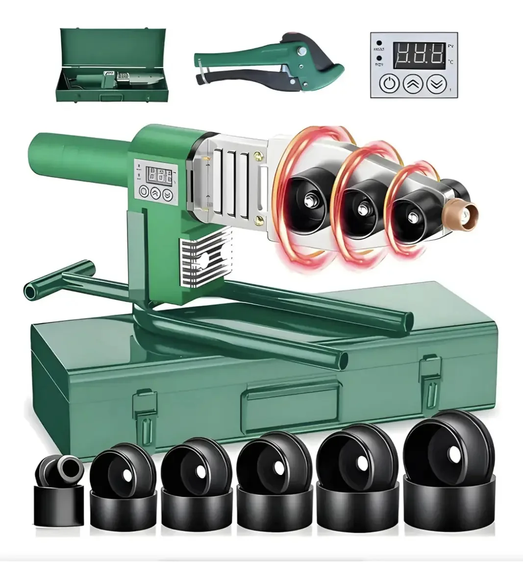 Termofusora Para Tubos Ppr 1000w +6 Bocais 20-63mm Termofusora Ppr Termofusor Verde Giratas 110V