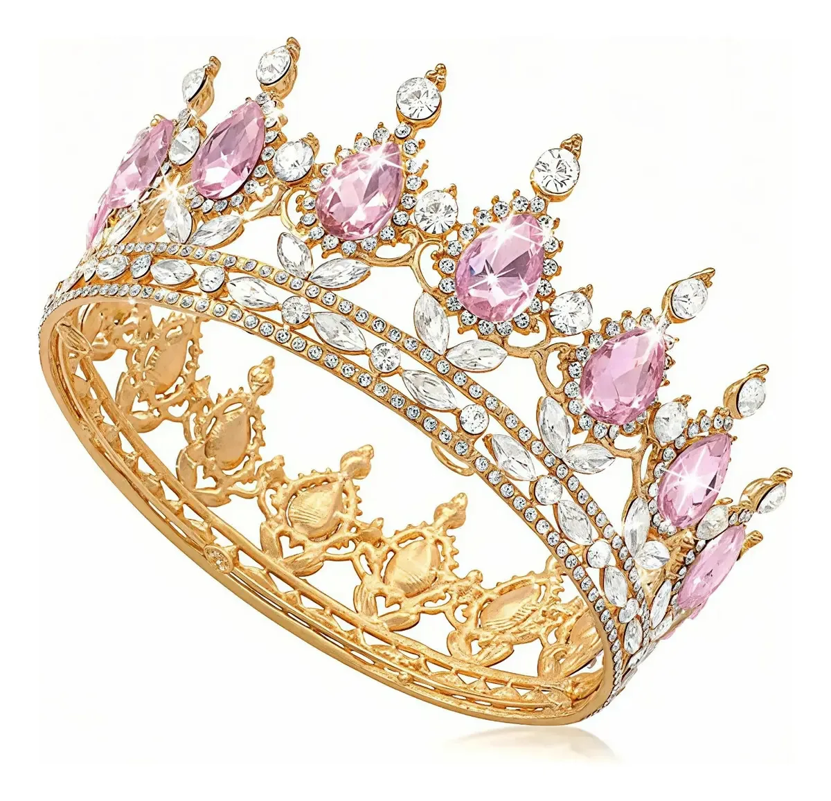 Coroas e tiaras de casamento de diamante de imitação rosa