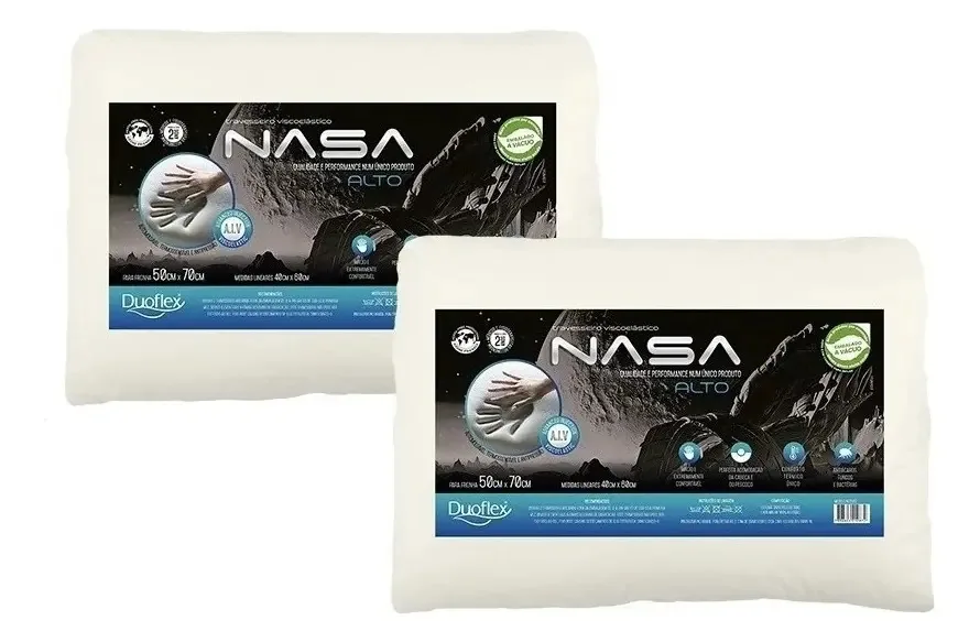 Kit Com 02 Travesseiros Nasa Viscoelástico Duoflex Cor Branco