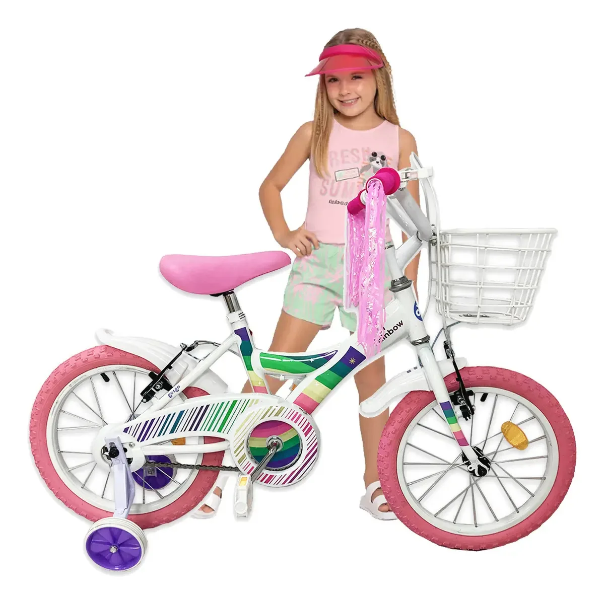 Bicicleta Rod 16 rosa com cesta e assento armado rosa