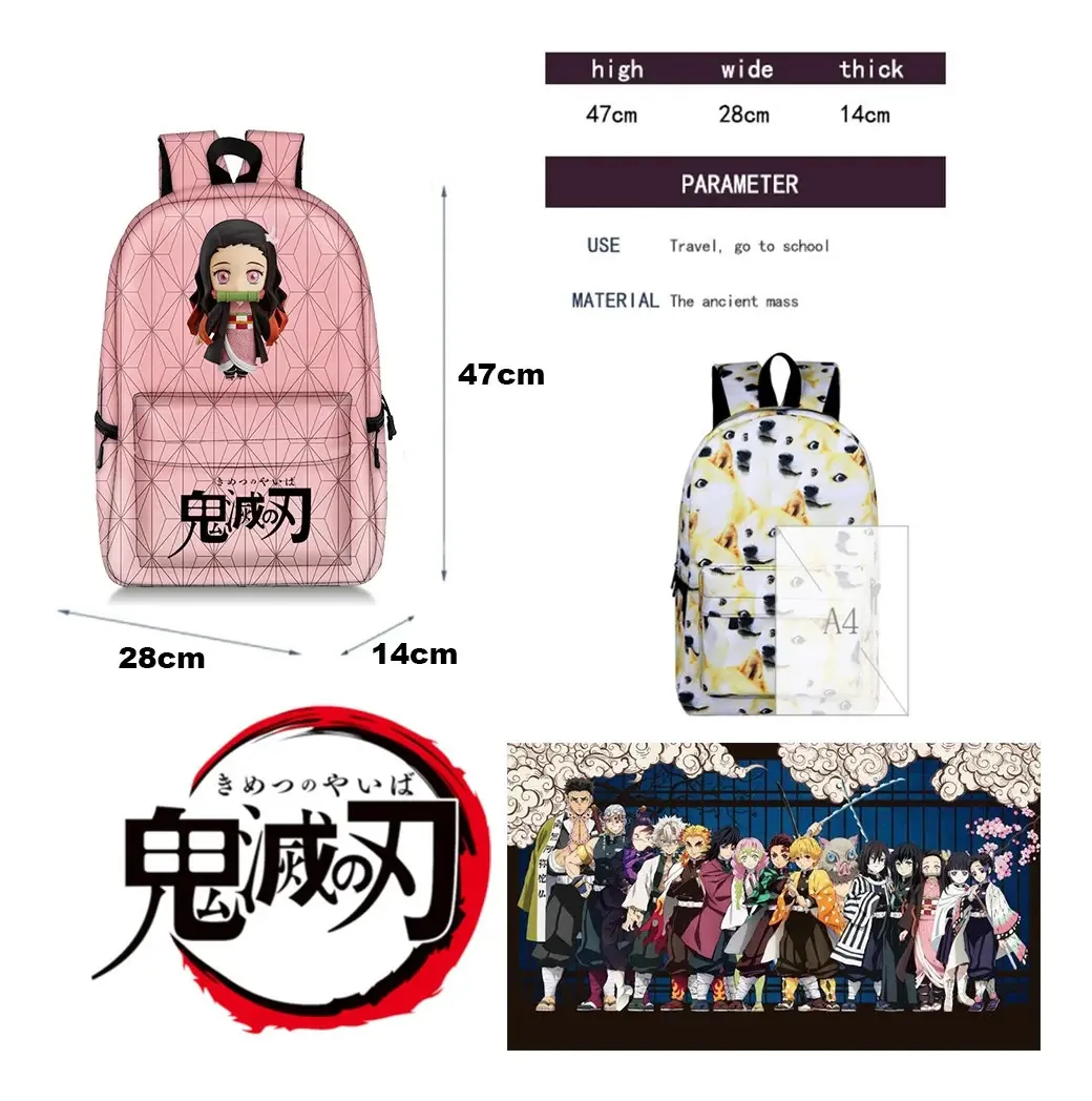 Conjunto de mochilas escolares de anime japonês Demon Slayer