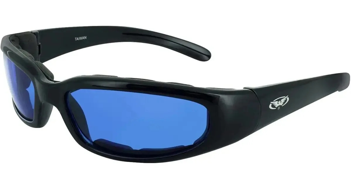 Global Vision Chicago: óculos de sol acolchoados para equitação (moldura preta/lente azul)