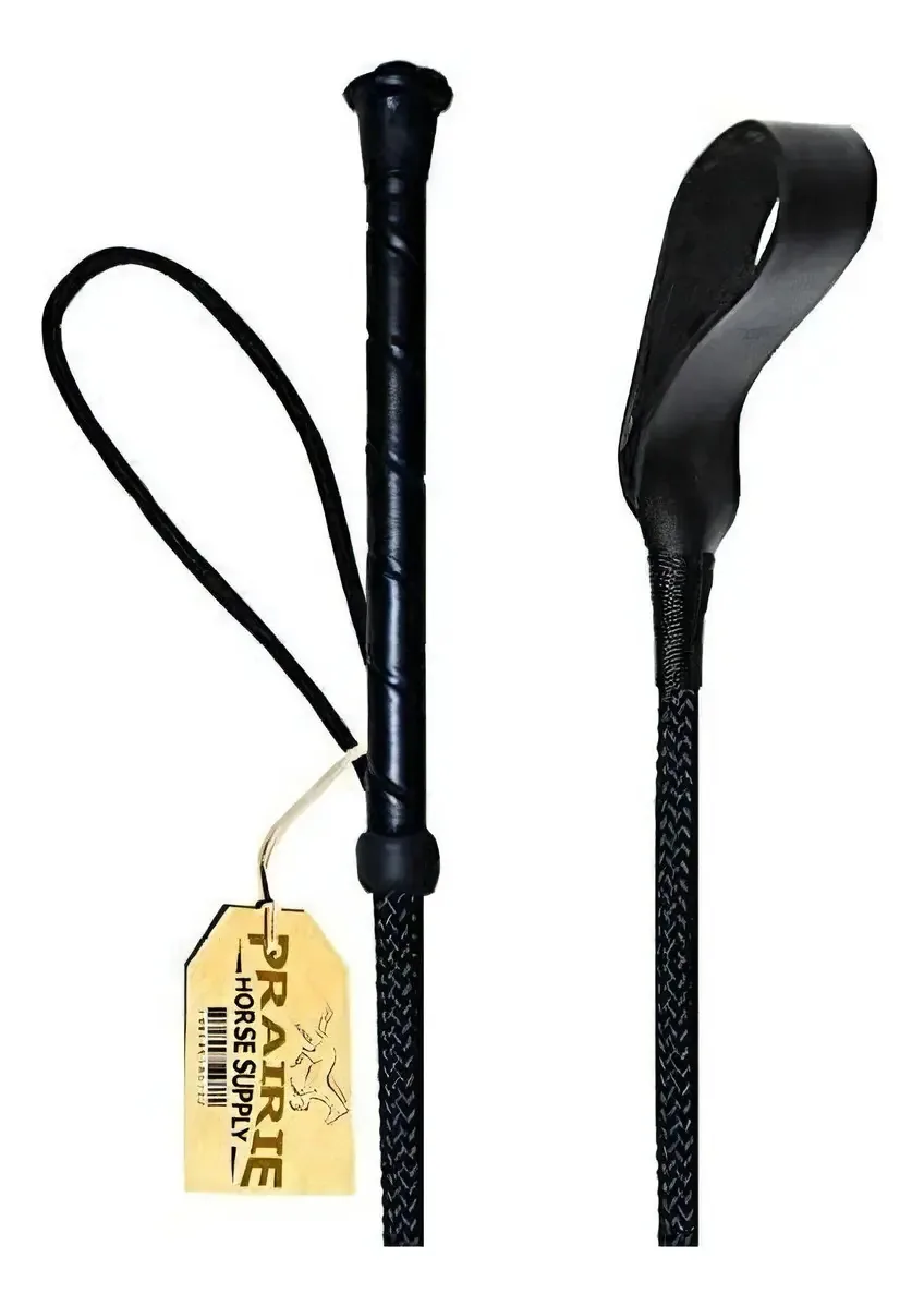 Chicote de Equitação Para Cavalo (preto, 68,5 Cm, Cabo de Fibra de Vidro com Duplo Slapper de Couro)
