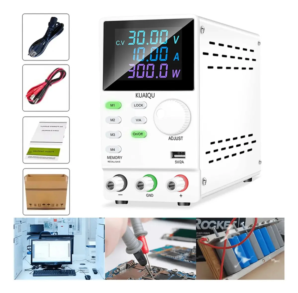 Fonte de alimentação ajustável com armazenamento 30v 10a