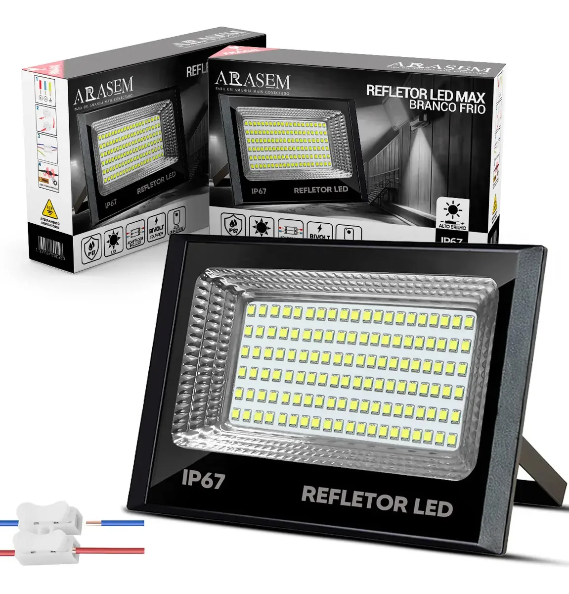 Kit 2 Refletores Led 200w Branco Frio 6500k Arasem Refletores Led 01340