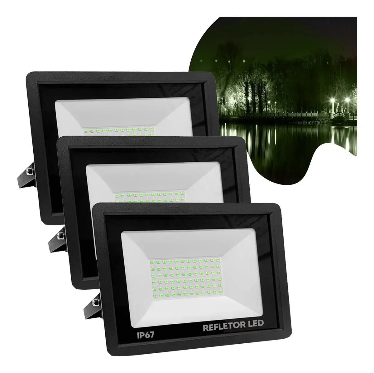 Kit 3 Refletores Led Flex 200w Verde Com Proteção Ip67