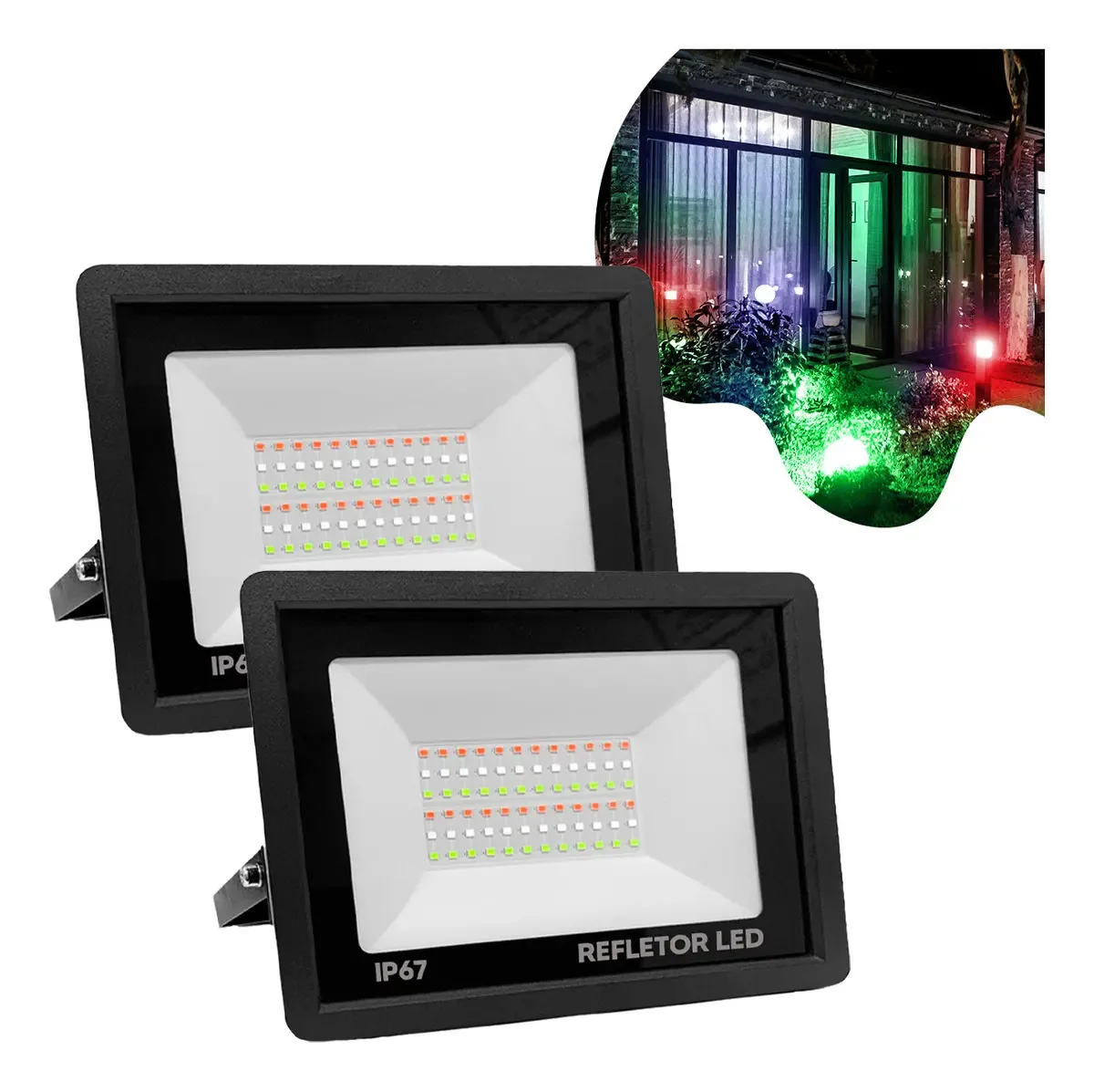 Kit 2 Refletores Led Flex 200w Rgb Com Proteção Ip67