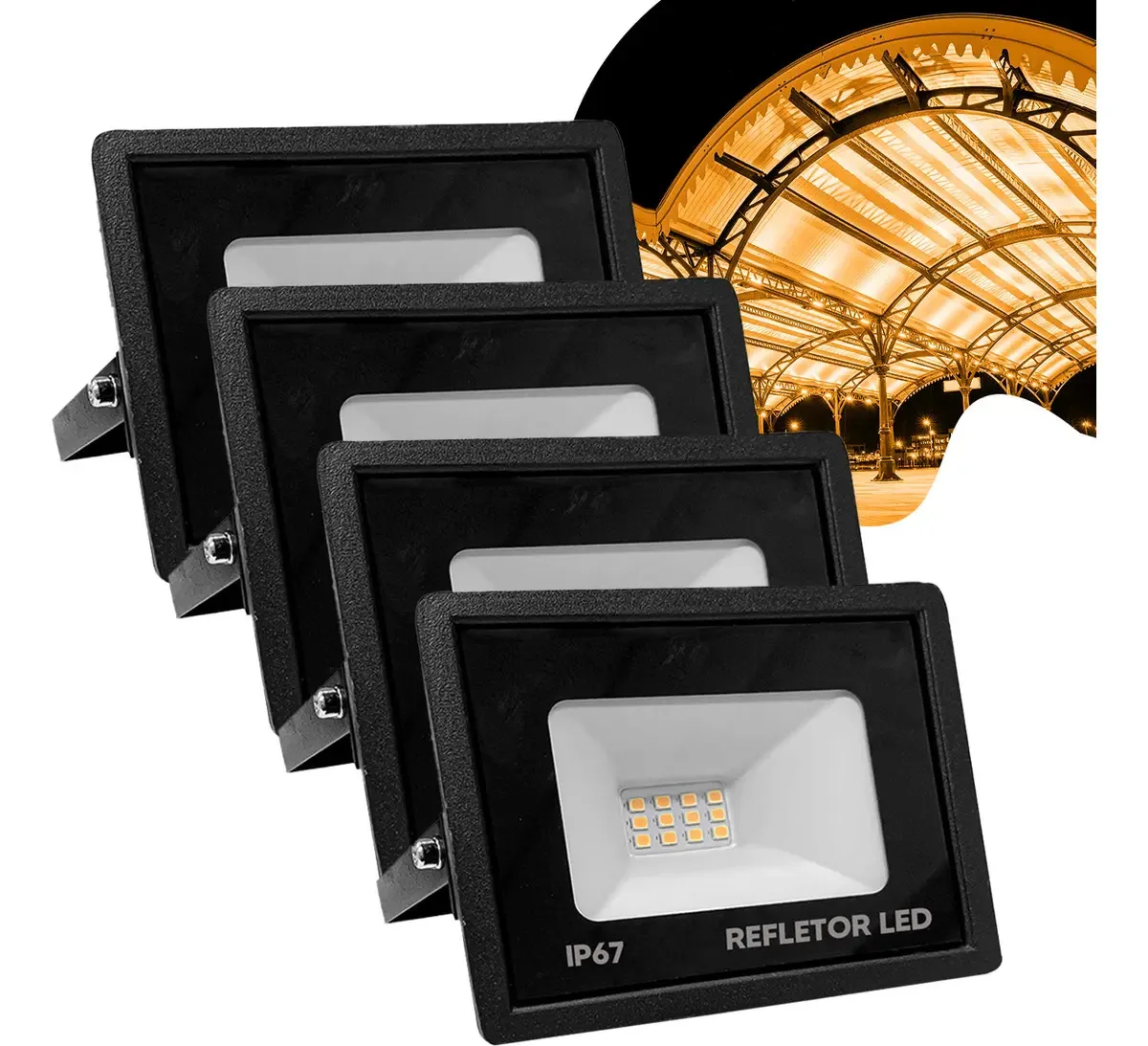 Kit 4 Refletores Mini Led 30w Branco Quente 3500k Versátil