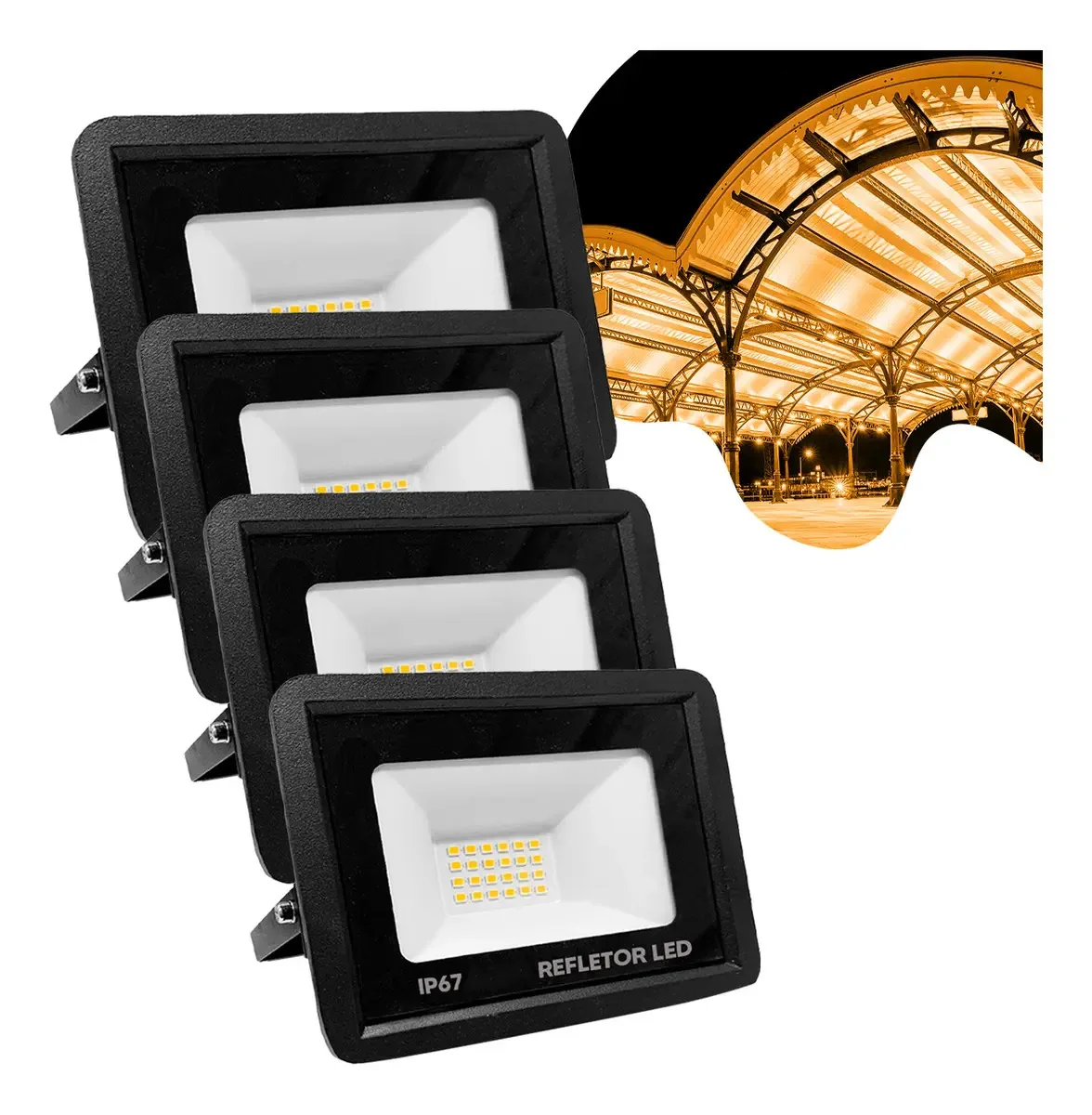 Kit 4 Refletores Mini Led 50w Branco Quente 3500k Versátil