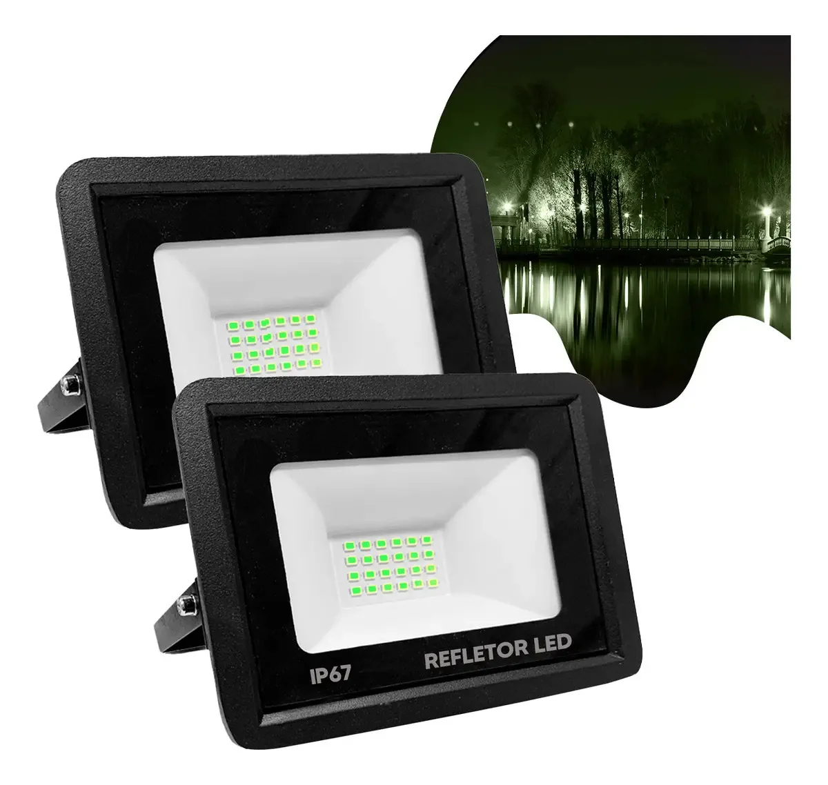 Kit 2 Refletores Mini Led 200w Cor Da Luz Verde Versátil
