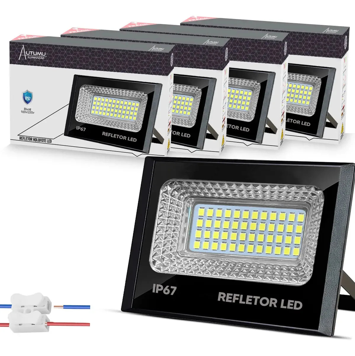 Kit 5 Pro Refletores Led 30w branco frio 6500k AUTUMU