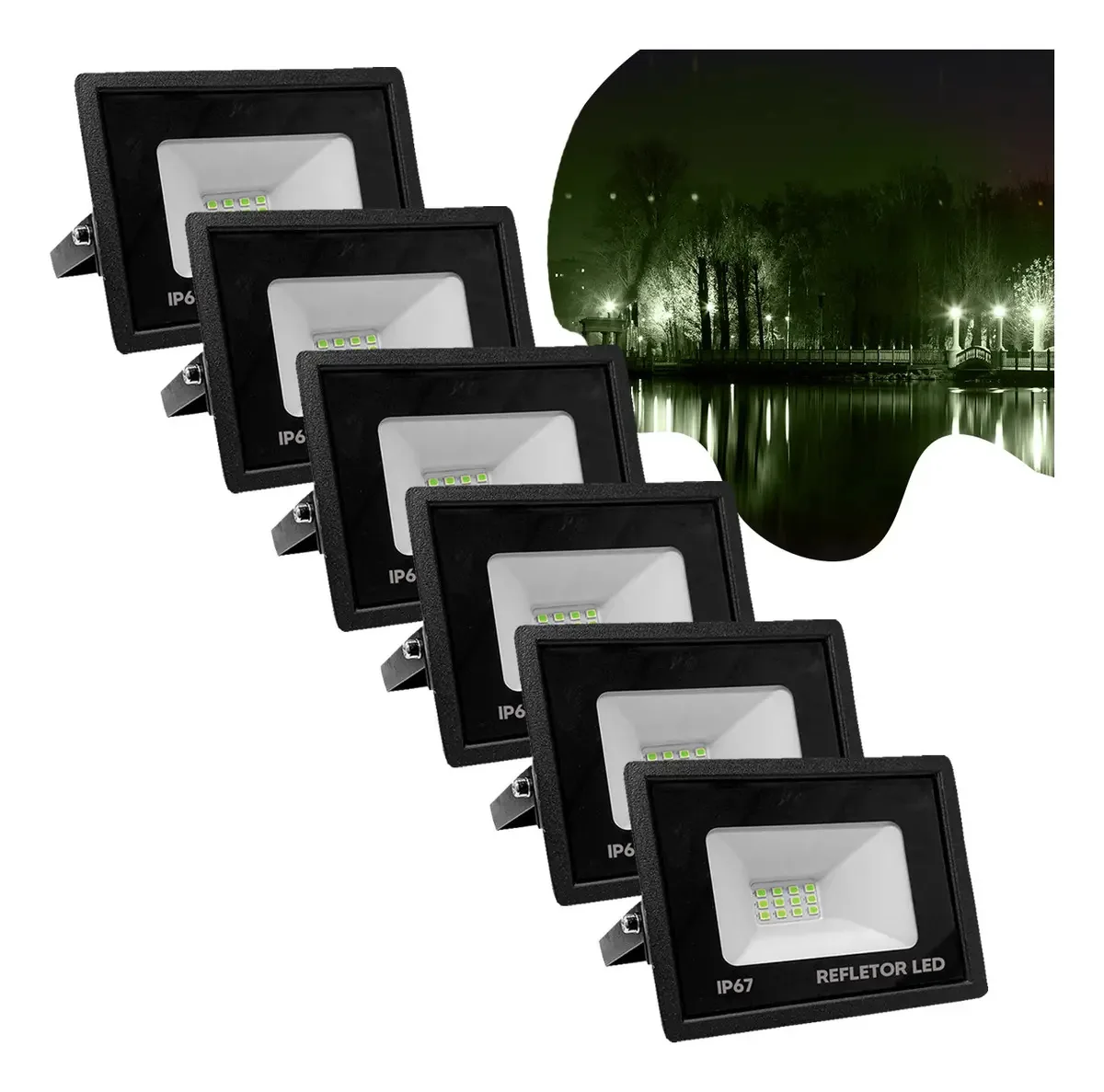Kit 6 Refletores Led Flex 30w Verde Com Proteção Ip67
