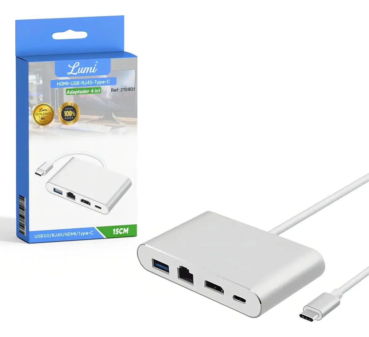 Cabo Adaptador Usb-c 3.1 Para Hdmi 4k Usb 3.0 Type-c Cor Branco Lumi