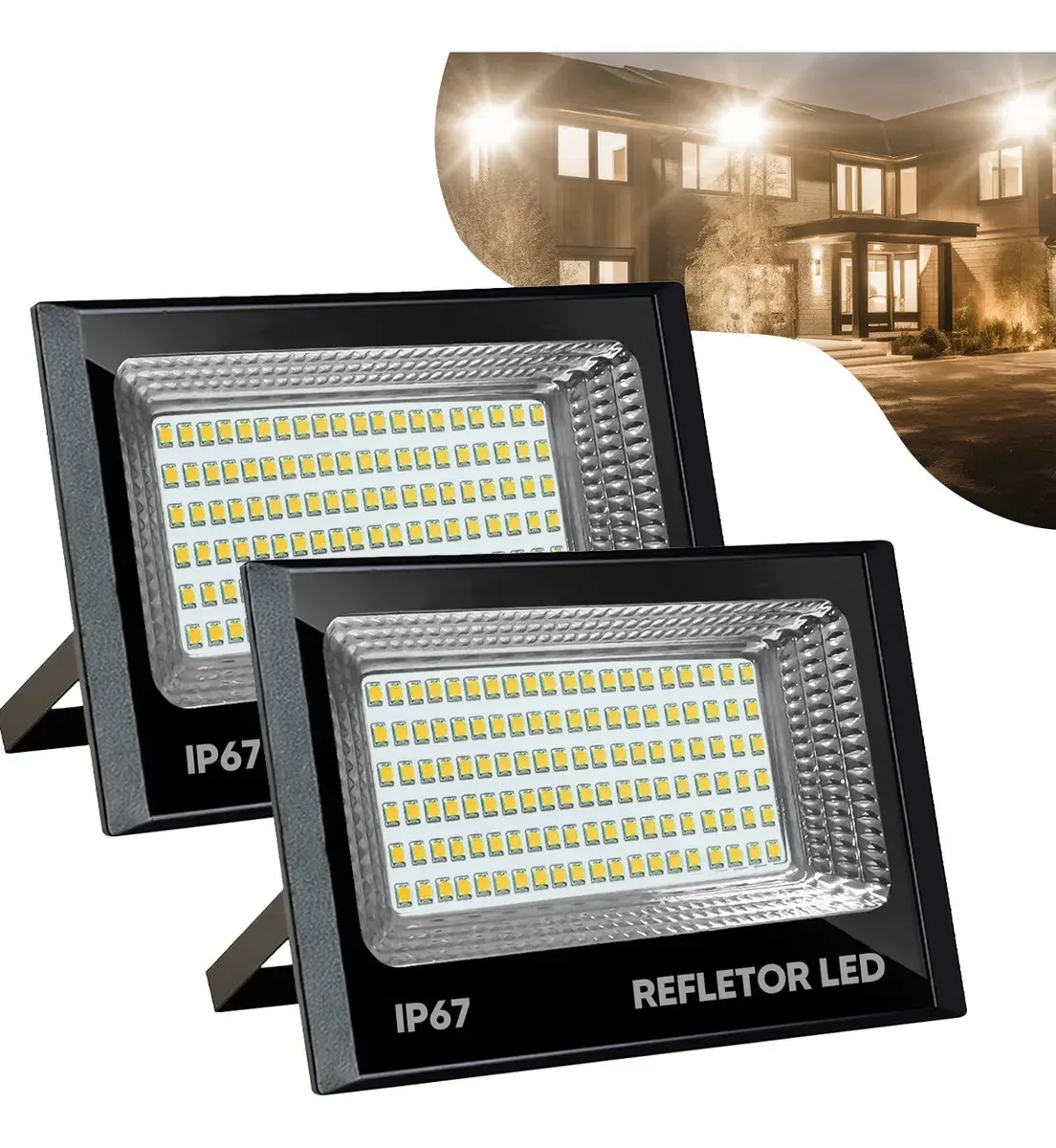 Kit 2 Refletores LED 200W Branco Quente da Borges