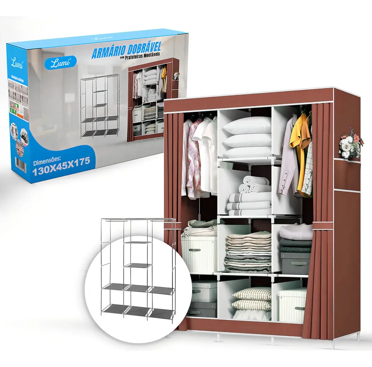 Guarda Roupa Dobrável Guarda Roupa Casal 3 Portas Suportar Cor Marrom