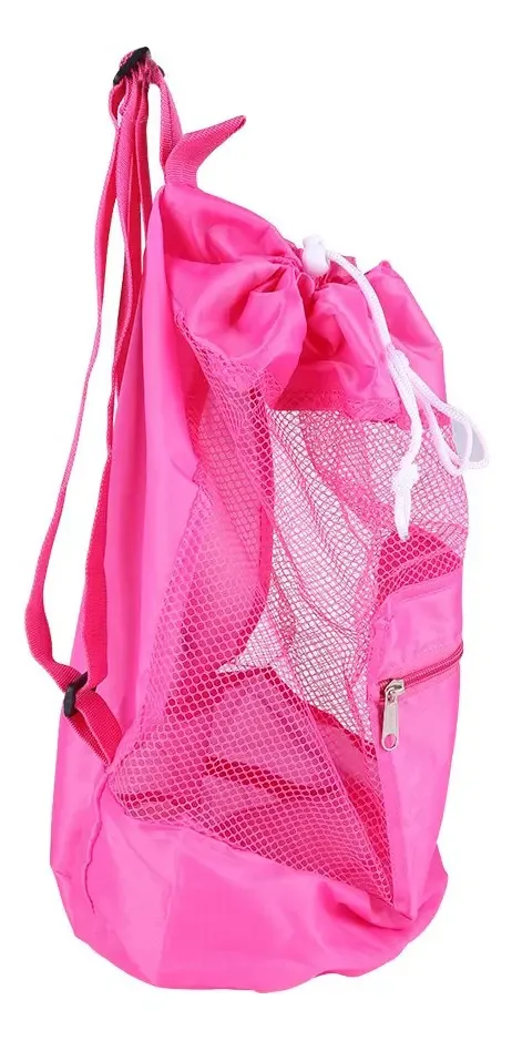Bolsa de Praia Grande de Malha Portátil Saco de Malha Com Cordão Infantil Para Piscina Brinquedos Bolas Bola de Futebol Esportes Aquáticos Pano de Praia Natação (12-rosa)