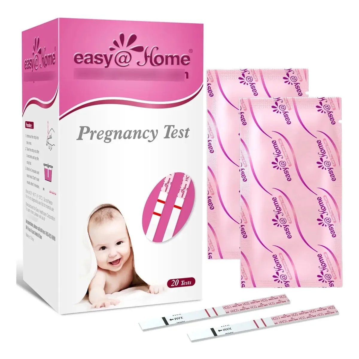 Testes de gravidez Easy Home HCG Test Strip, pacote de 20 unidades