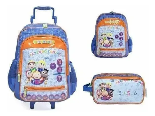 Kit Mochila Rodinha + Estojo + Lancheira Os Pequerruchos