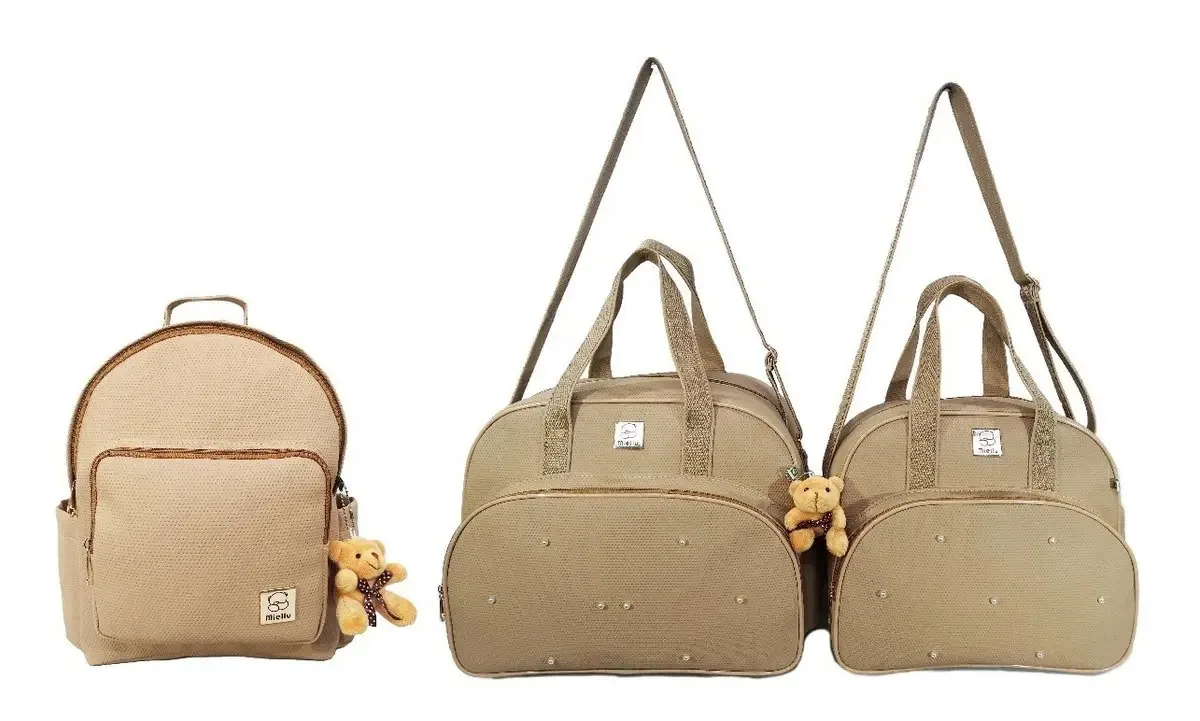 Kit Bolsas Bebe + Mochila Maternidade Miellu Cor Bege