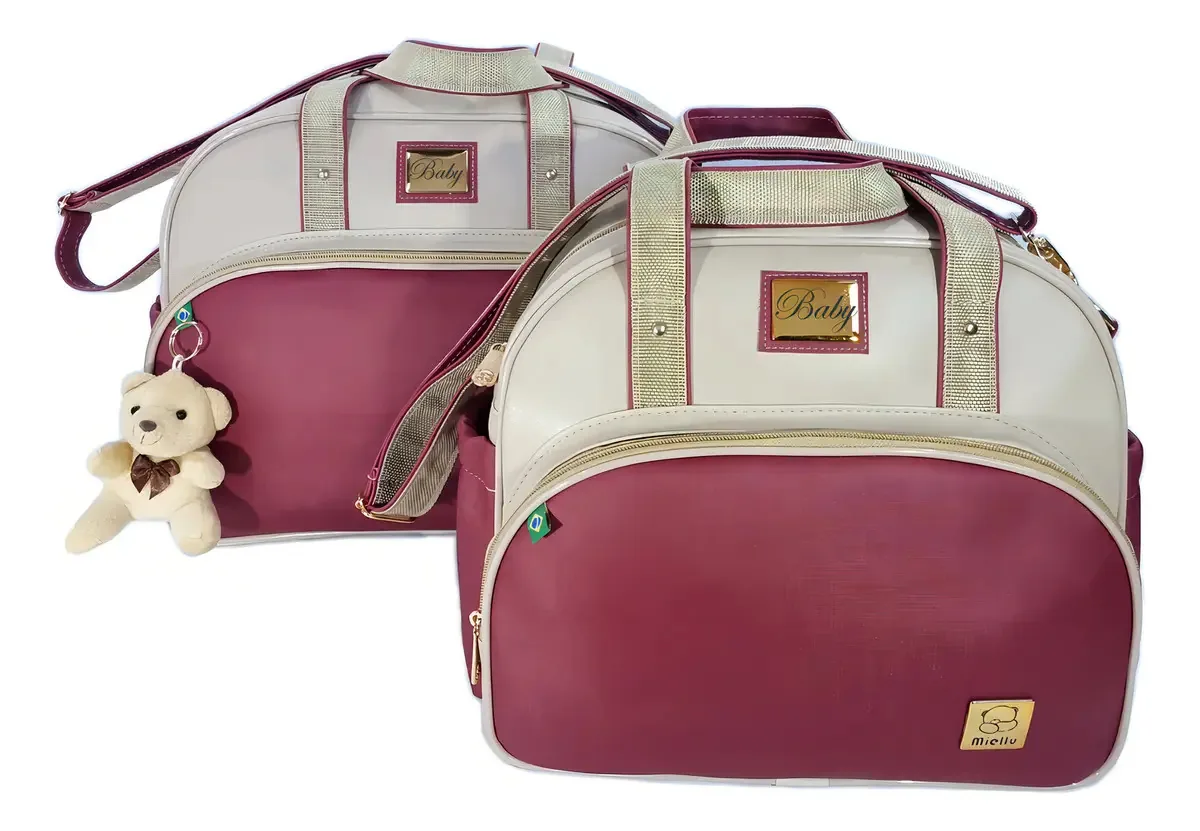 Kit Bolsa Bebe Maternidade Enxoval Personalizada + Trocador Cor Vinho